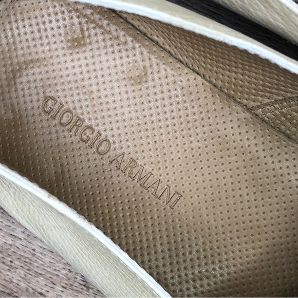 Giorgio Armani Cream Leather Almond Toe Slip On Loafers Men's 44/ US 10.5 - Picture 10 of 15